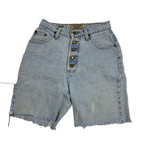 Express Denim Shorts Womens Size 7/8 High Rise Button Fly Frayed Hem Vintage 90s